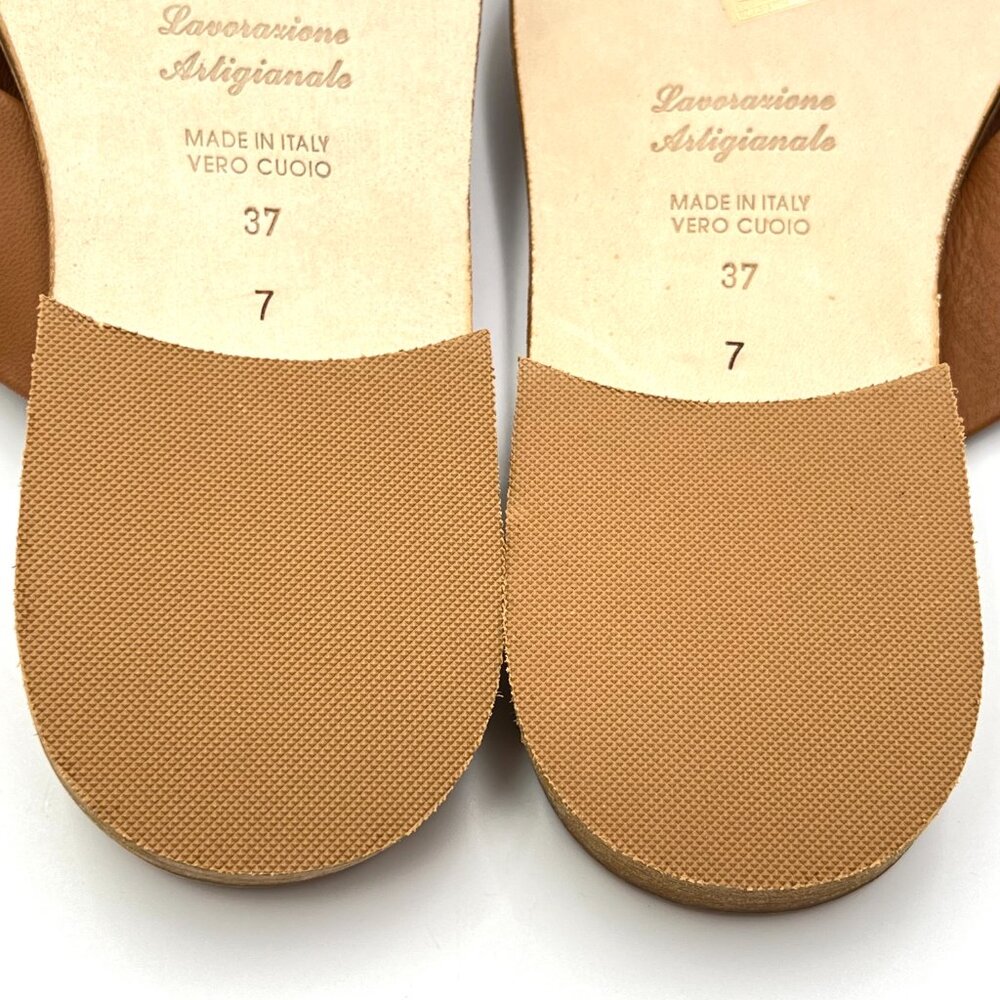 Slaye Womens EU 37 US‎ 7 Brown Leather Slip On Sandals Slides Shoes - Picture 12 of 13